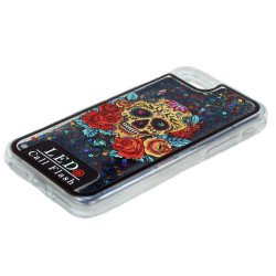 iPhone 7 LED Flash Design Liquid Star Dust Case (Skull Black)